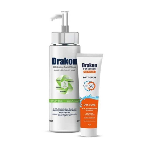 ، Drakon® Whitening Facial Cleanser For Oily & Combined Skin & Sunscreen Gel Dry Touch SPF 50+ - Cosmoshop
